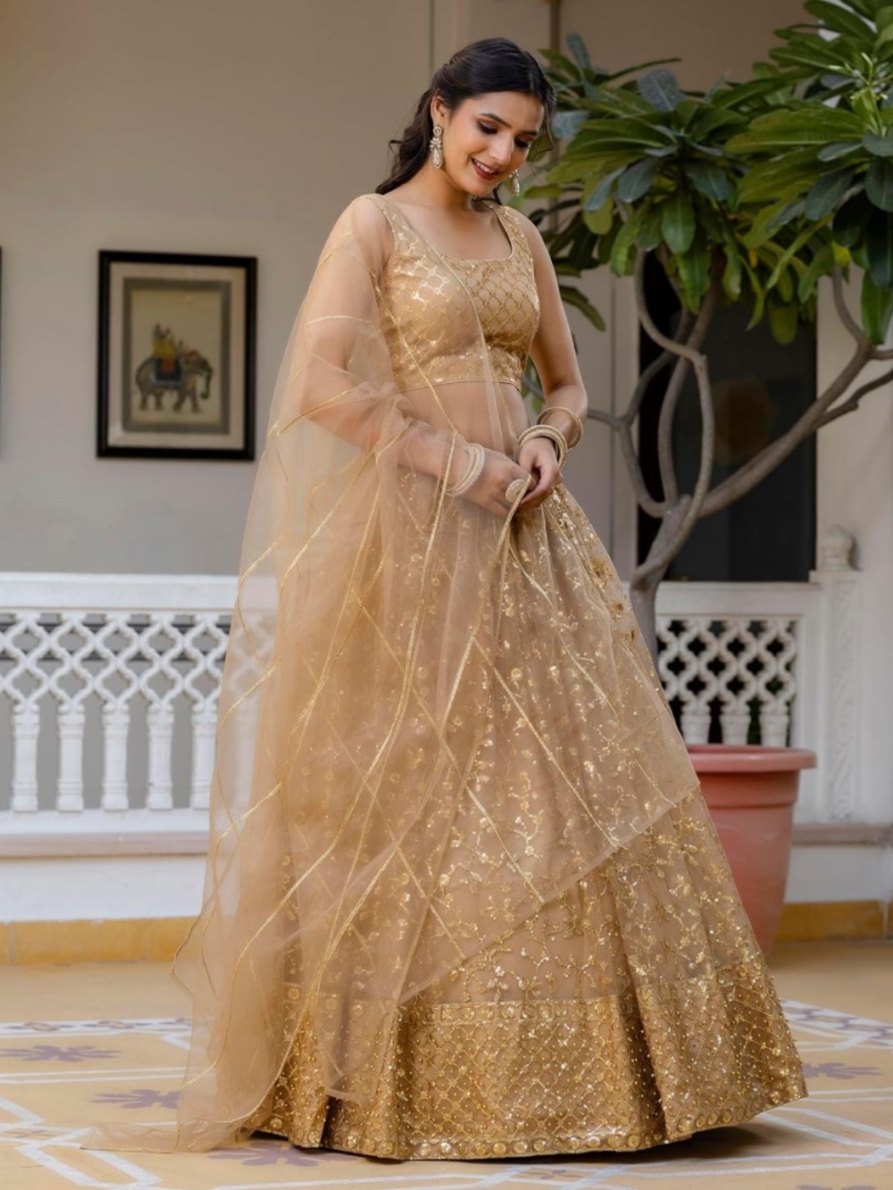 TRENDMALLS Gold Lehenga
